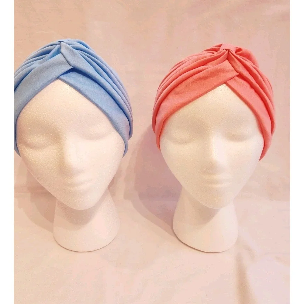 Set of 6 Crinkle Twist Ribbed Turban Headwraps Chemo Caps Polyester Accessory